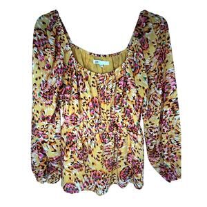 Dr2 flowy long sleeve multi colored babydoll top , size M EUC